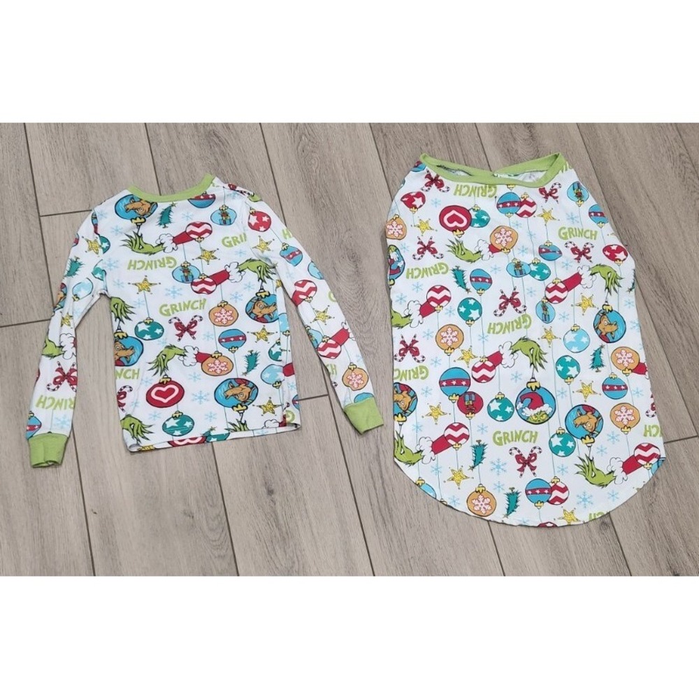 Dr Seuss The Grinch Holiday Christmas matching kid Size 6 & dog XL shirt pajamas